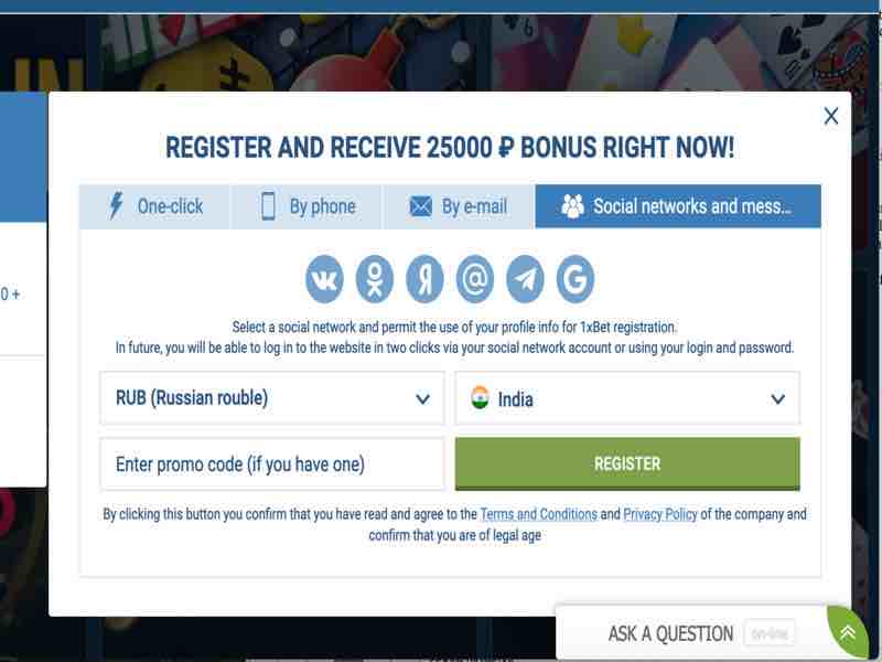 Registration at 1xbet casino will take no more than 1-2 minutes and depends on the chosen method