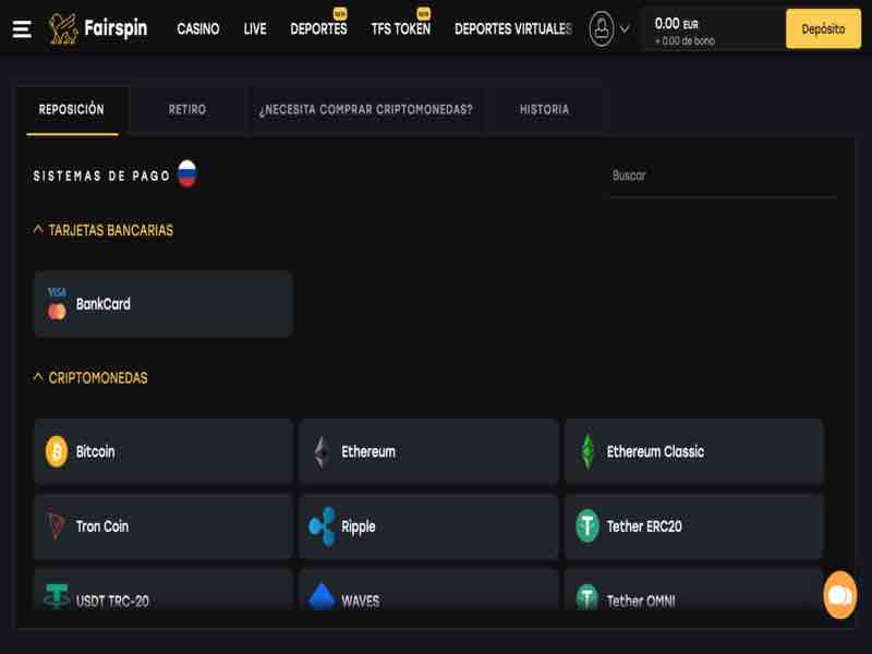 Financiando uma conta no cassino criptomoeda Fairspin