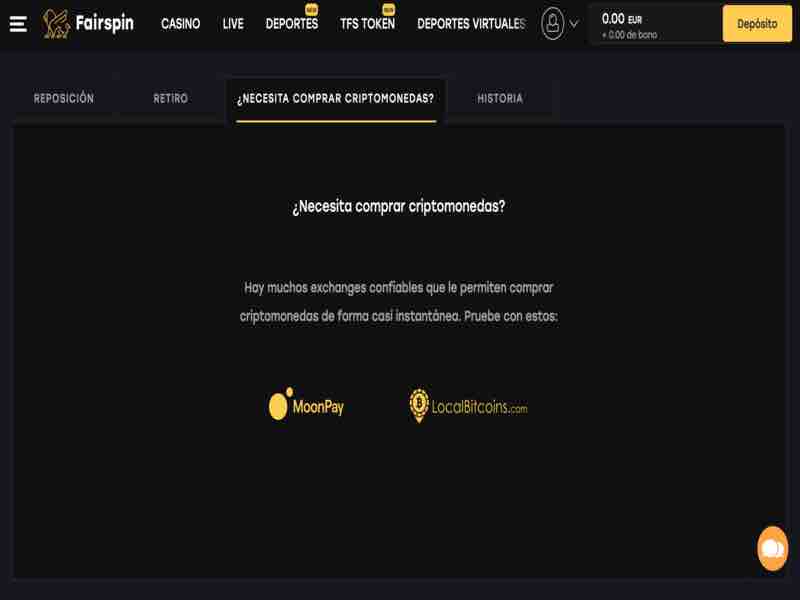Si no tiene criptomonedas, puede comprar criptomonedas en el casino FairSpin blockchain