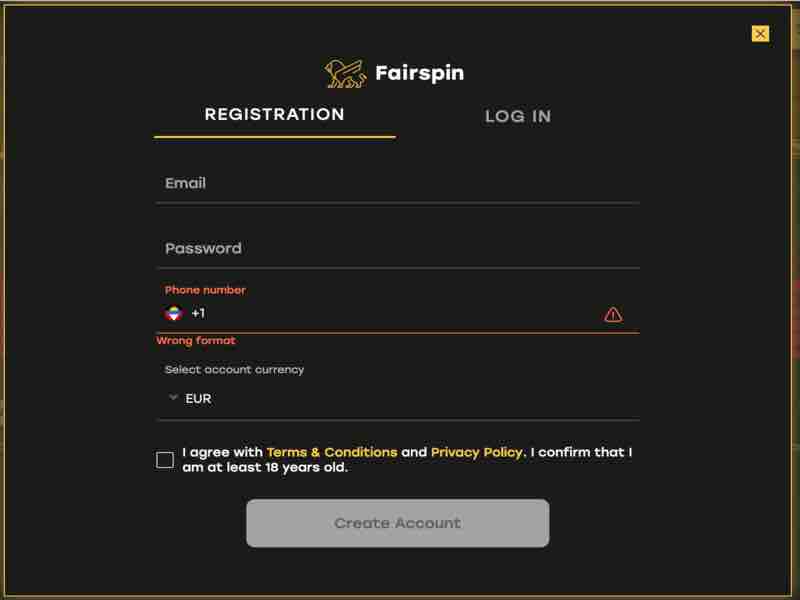 Rejestracja w kasynie Bitcoin Fairspin do gry w lotnika