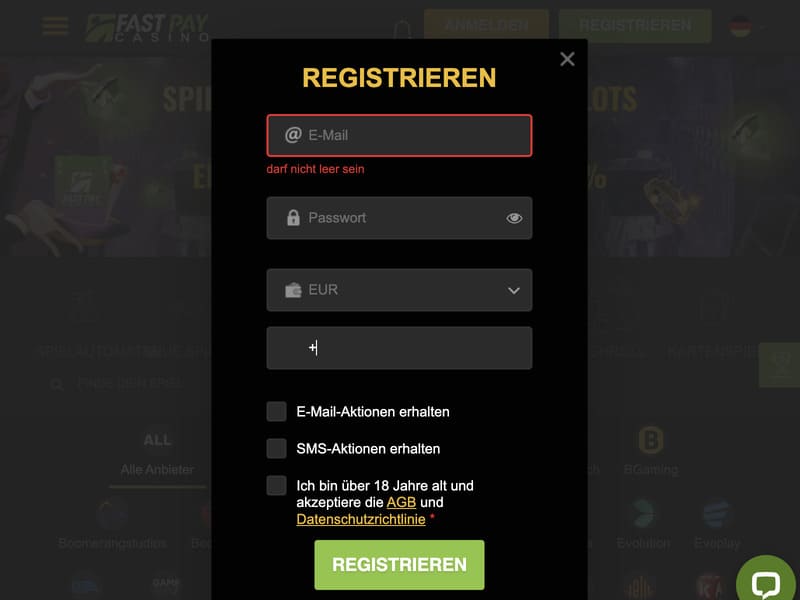 Login im FastPay-Online-Kasino