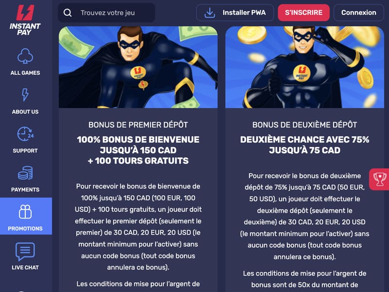 Méthodes de dépôt sur InstantPay Casino