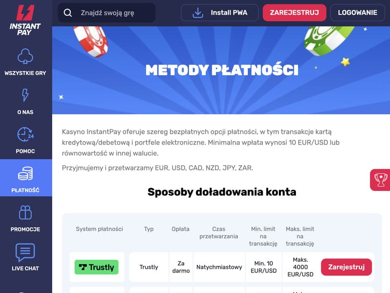 Rejestracja w kasynie online InstantPay