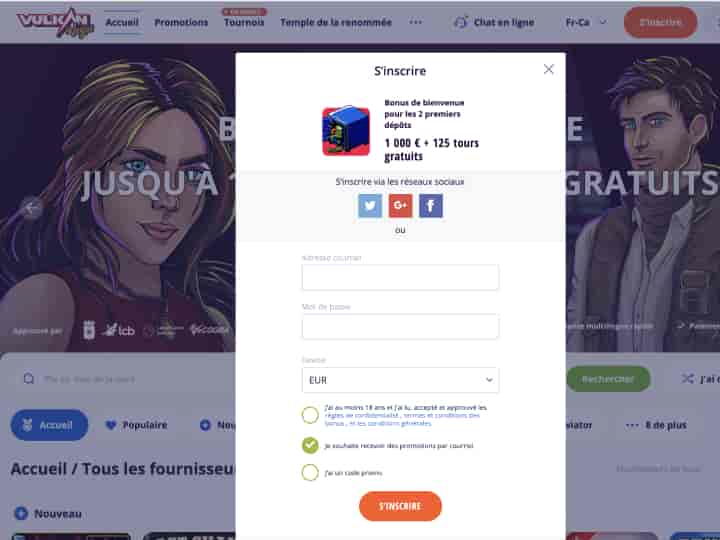 Inscription à Vulkan Vegas pour jouer à Aviator